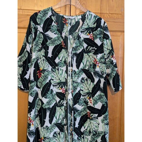 Rachel‎ Zoe Swim Cover Up Womens Green Floral Dress 3/4 Sleeve One Size - Picture 1 of 10